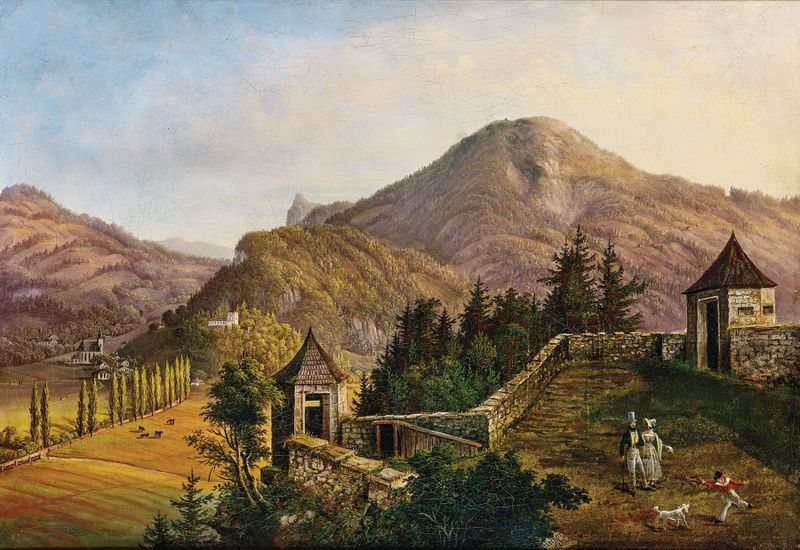 Vista del paisaje de Gaisberg y Kapuzinerberg, pintura al óleo de Anton Reiffenstuhl