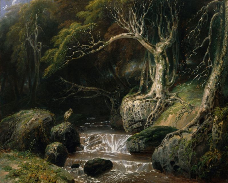 Landscape Solitude by Richard Westall, oil on canvas, featuring a solitary figure in nature