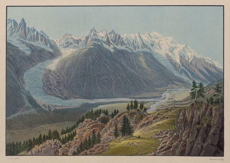 Pintura a óleo de Gabriel Lory o mais velho apresentando uma paisagem com montanhas e luz solar.