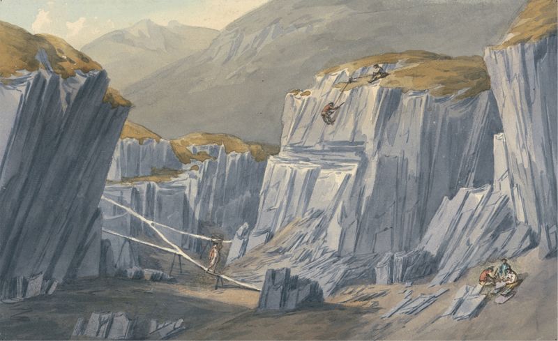 The Slate Quarries at Bron Llwyd de John Warwick Smith, paisaje, pintura al óleo