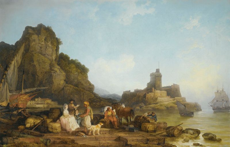 Cena marinha de um porto no Levante por Philip James de Loutherbourg, pintura a óleo