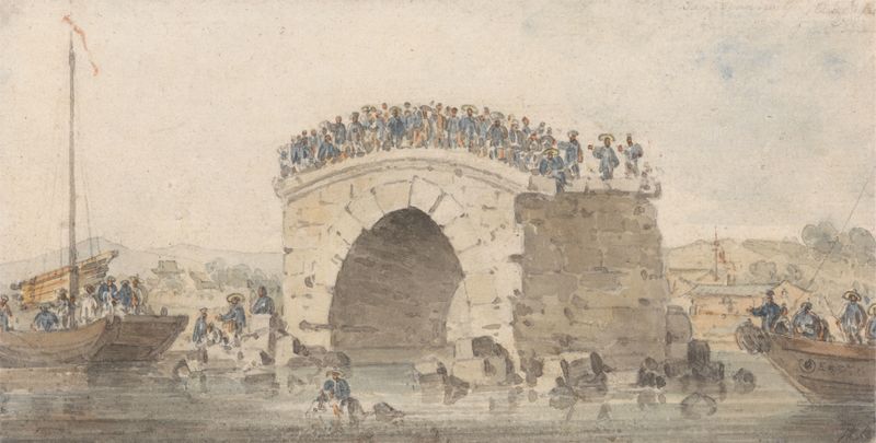 Watercolour by William Alexander depicting ruins by the Pei-Ho River.