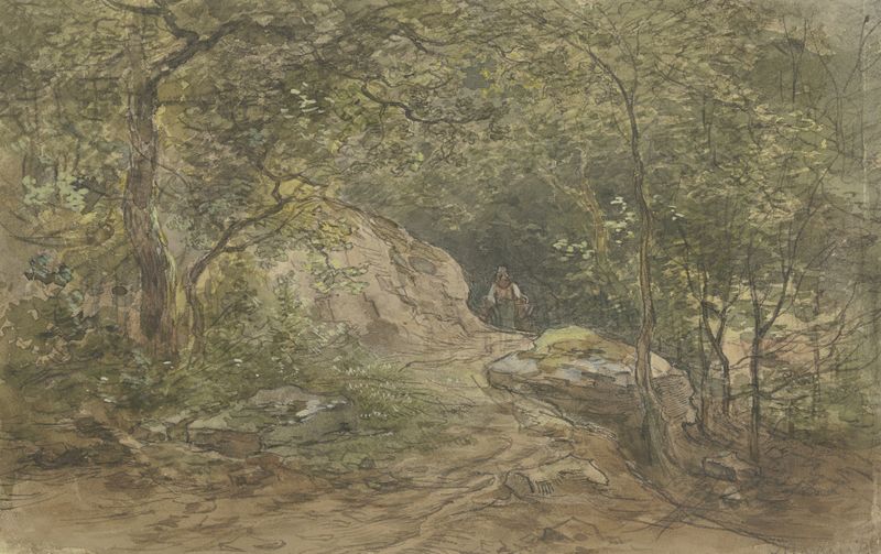 Fahrweg durch einen Buchenwald by Anton Burger, oil painting depicting a path through a beech forest.