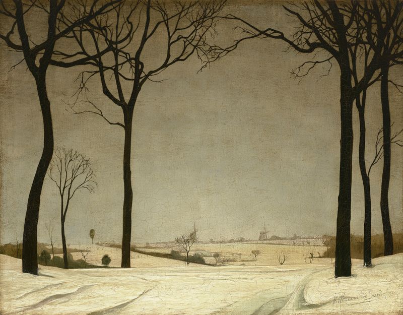 Winter landscape with snow and a gray-blue sky, oil painting by Valerius De Saedeleer