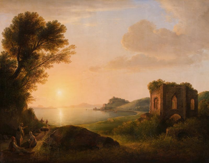 Sunset over the bay, oil on canvas by Lorenz Adolf Schönberger