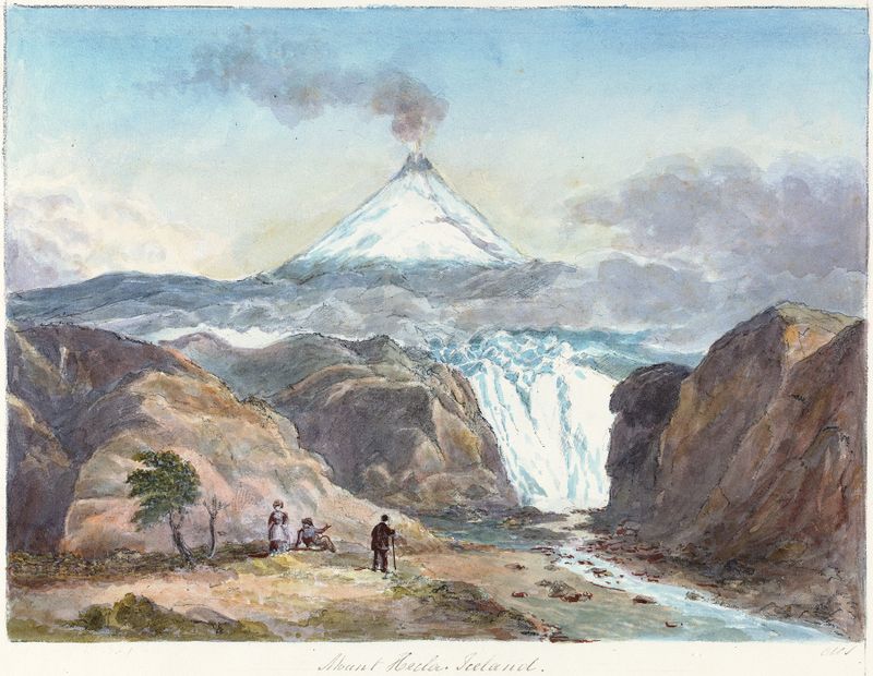 Paisagem de Mount Hecla na Islândia, pintura a óleo de Charles Hamilton Smith