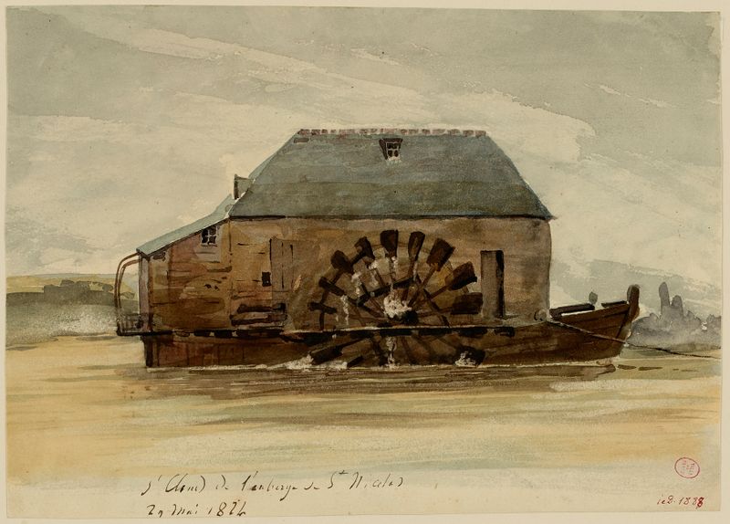 Landscape with a water machine, oil painting by Henri Jean Baptiste Levis