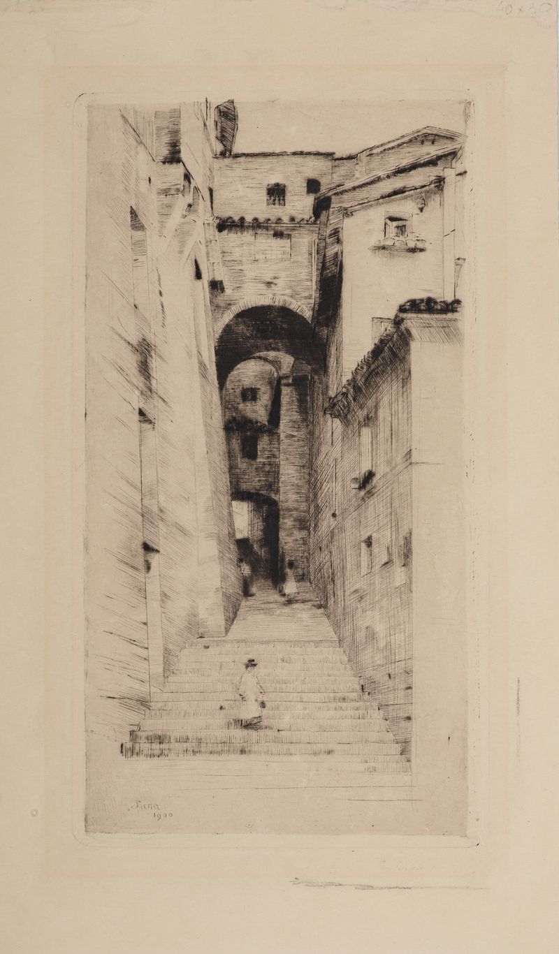 Street in Siena I de Józef Pankiewicz, óleo sobre lienzo que representa callejones estrechos y edificios