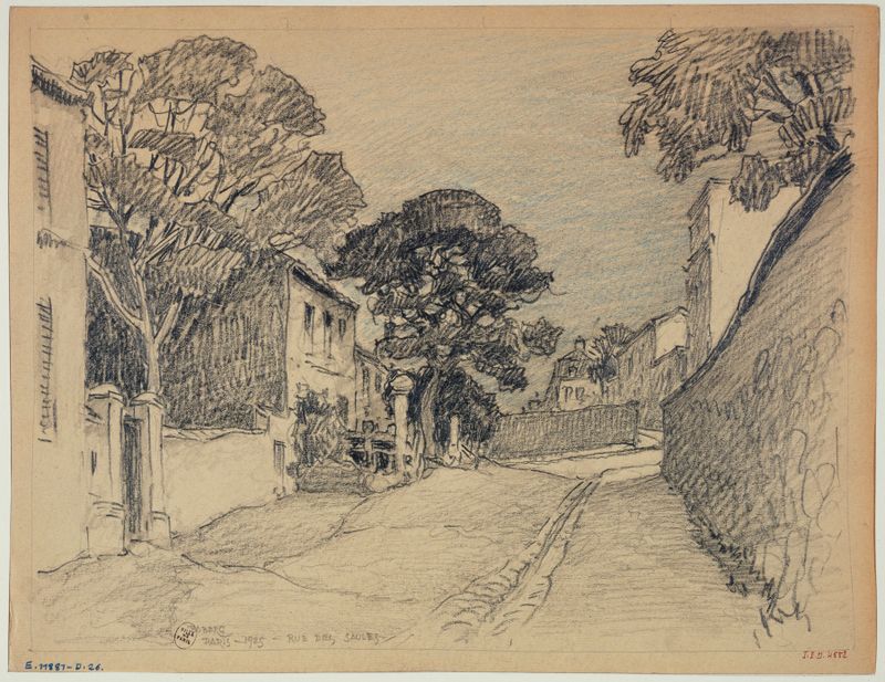 Paisaje de Rue des Saules de Ferdinand Boberg, óleo sobre lienzo que muestra la luz filtrándose entre los árboles.