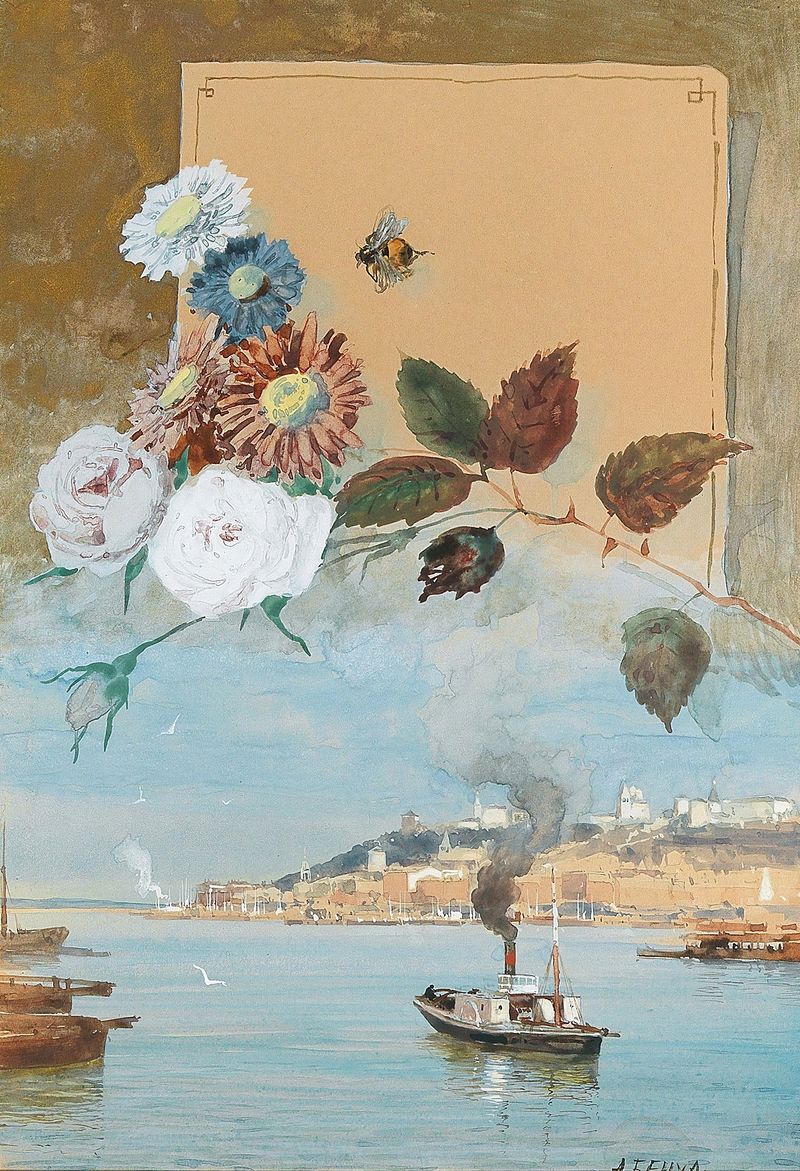 Watercolour by Albert Nikolaevich Benois depicting Nizhny Novgorod on the River Volga.