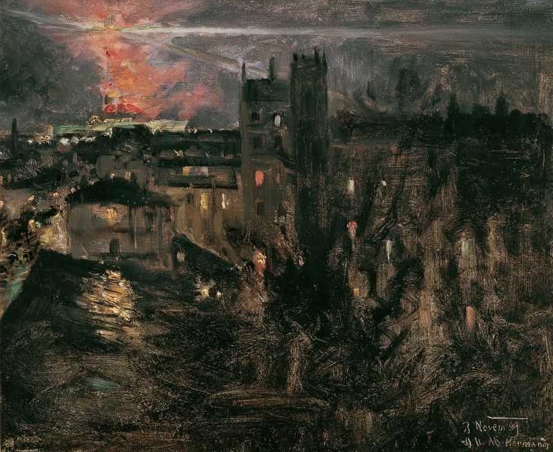 Paris Bei Nacht Mit Eiffelturm by Theodor Von Hörmann, oil on canvas depicting the Eiffel Tower at night.