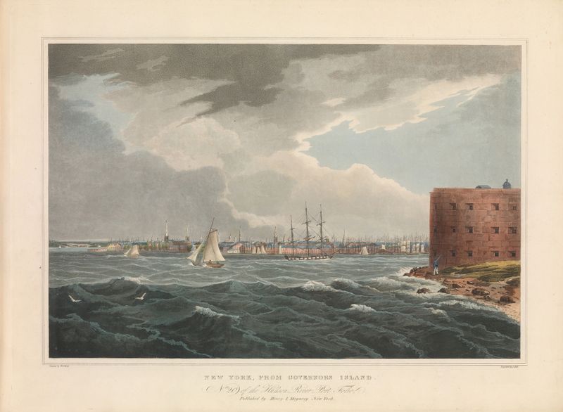 Landscape view of New York from Governor’s Island, oil painting by John Hill