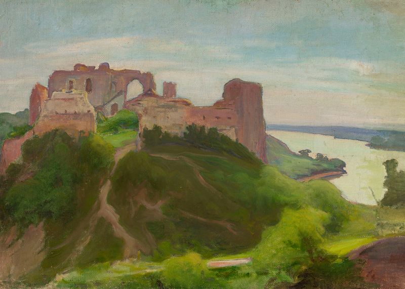 Ruins at the Vistula River bank by Władysław Ślewiński, oil painting depicting crumbling architecture.