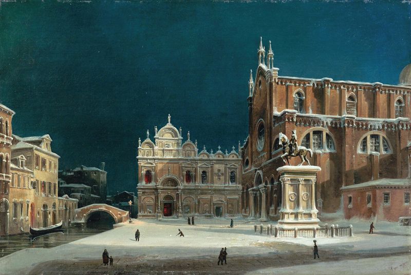 Uma vista noturna de Campo dei Santi Giovanni e Paolo, Veneza de Luigi Querena, meio desconhecido