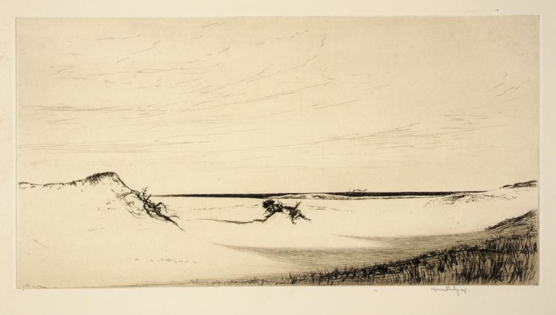 Escena marina de arena y mar por Kerr Eby, 1921, modernismo