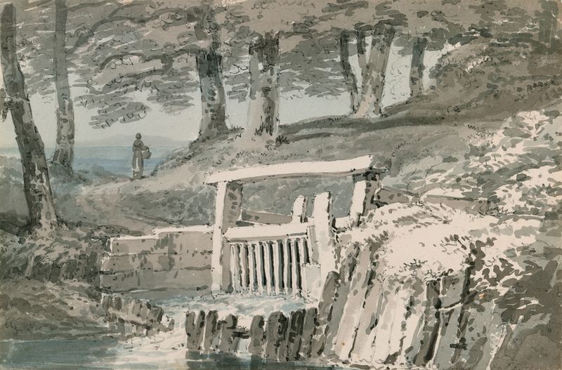 Sluice Gate, Netley Abbey de Joseph Mallord William Turner, pintura a óleo mostrando uma comporta e água cintilante