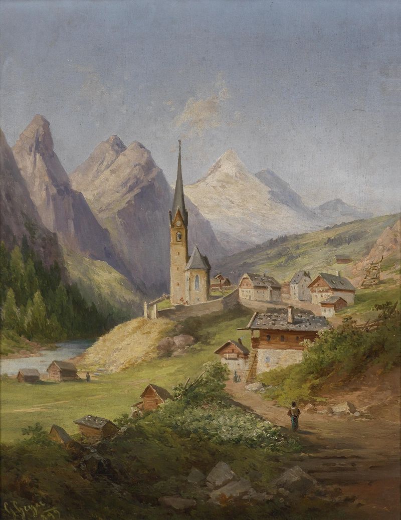 Paisagem de Blick auf Heiligenblut de Georg Geyer, óleo sobre tela