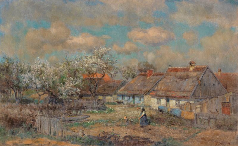 Paisagem com jardins e vegetais, óleo sobre tela de Georg Flad