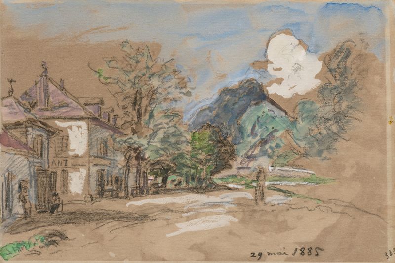 Paisagem de Le Village de Fontaine, óleo sobre tela de Johan Barthold Jongkind