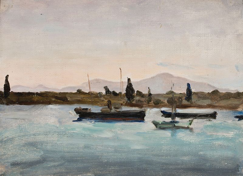Boats at the coast, Marmora – Tuscula de Jan Ciągliński, Impressionismo