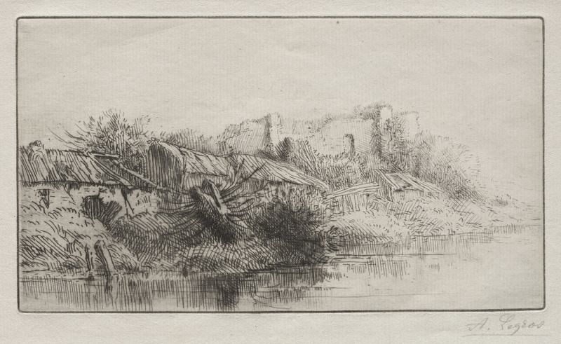 Abandoned Village de Alphonse Legros, óleo sobre lienzo, que representa un paisaje sereno con un pueblo distante.
