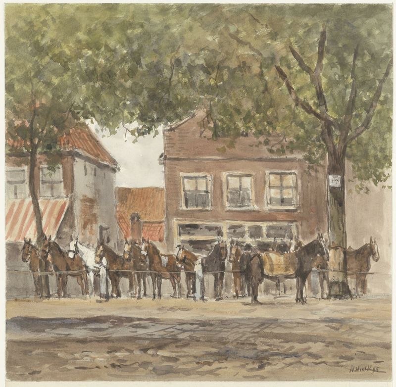 Cena de gênero de cavalos e tratadores, óleo sobre tela de Hendrik Hulk