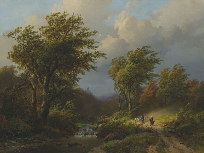 Landscape depicting foliage and sunlight by Johann Bernhard Klombeck, oil painting