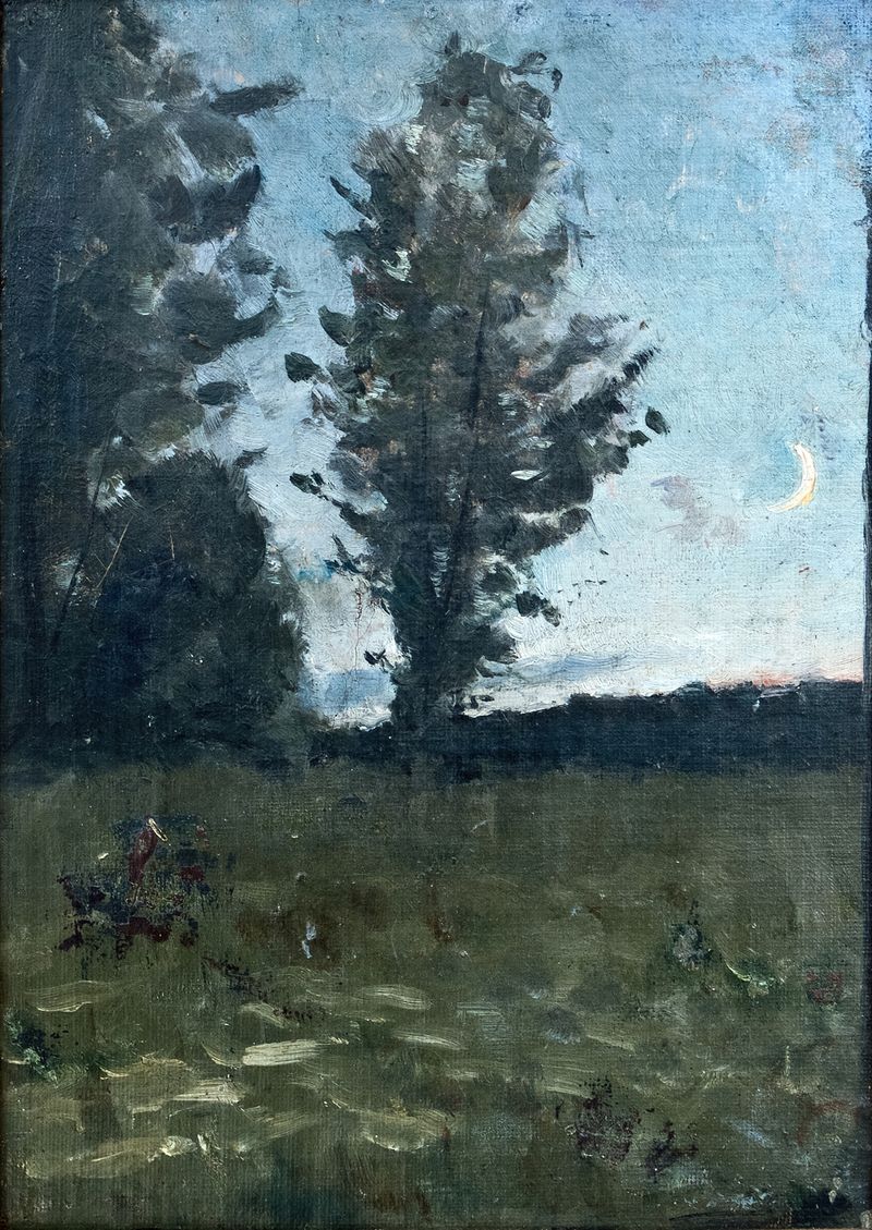 Moonlit Landscape by Richard Bergh, depicting hills under a night sky with silver moonlight, oil painting