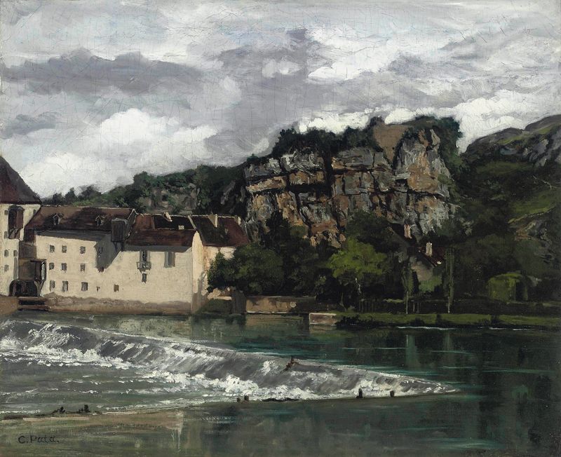 Les falaises à Launde by Cherubino Patà, oil on canvas depicting cliffs and crashing waves.