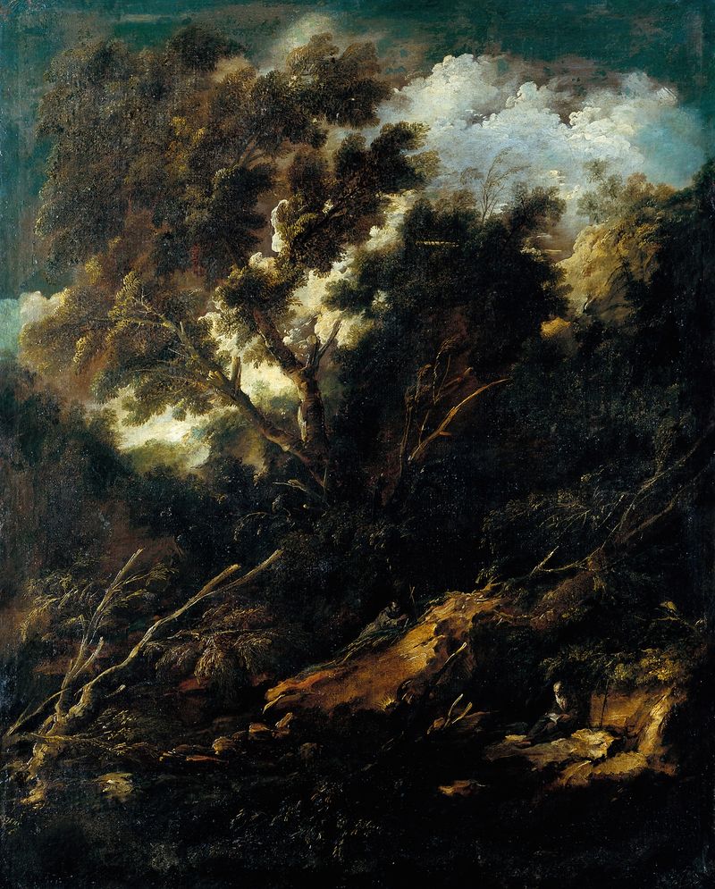 Landscape with a Reading and a Praying Franciscan by Antonio Francesco Peruzzini, oil painting