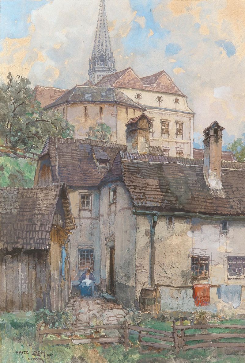 Landscape by Fritz Lach, Expressionism, featuring vibrant colors and movement.