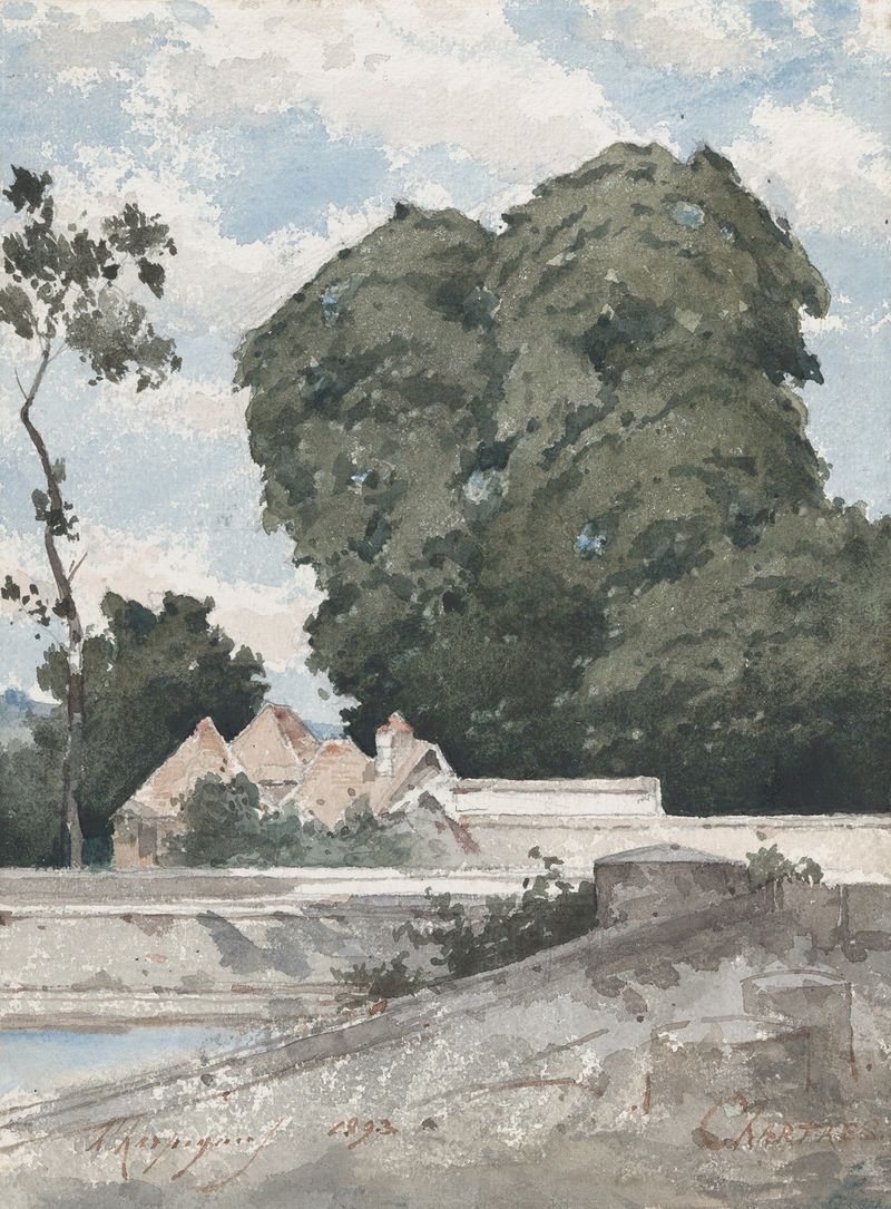 Vista da paisagem das muralhas de Chartres, pintura a óleo de Henri-Joseph Harpignies