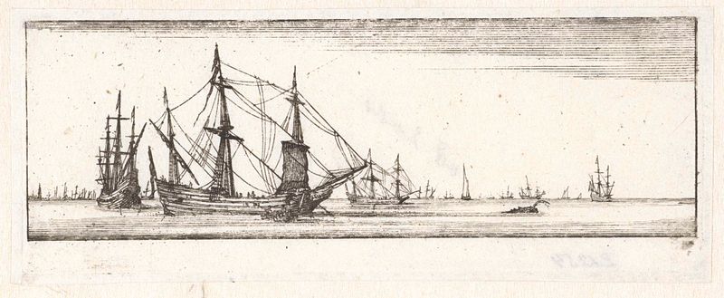 Grabado de Wenceslaus Hollar que representa barcos en agua tranquila