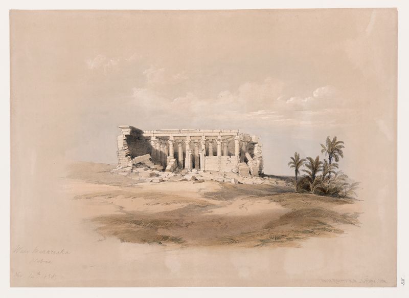 Wady Maharraka, Nubia de David Roberts, óleo que representa acantilados y paisaje desértico