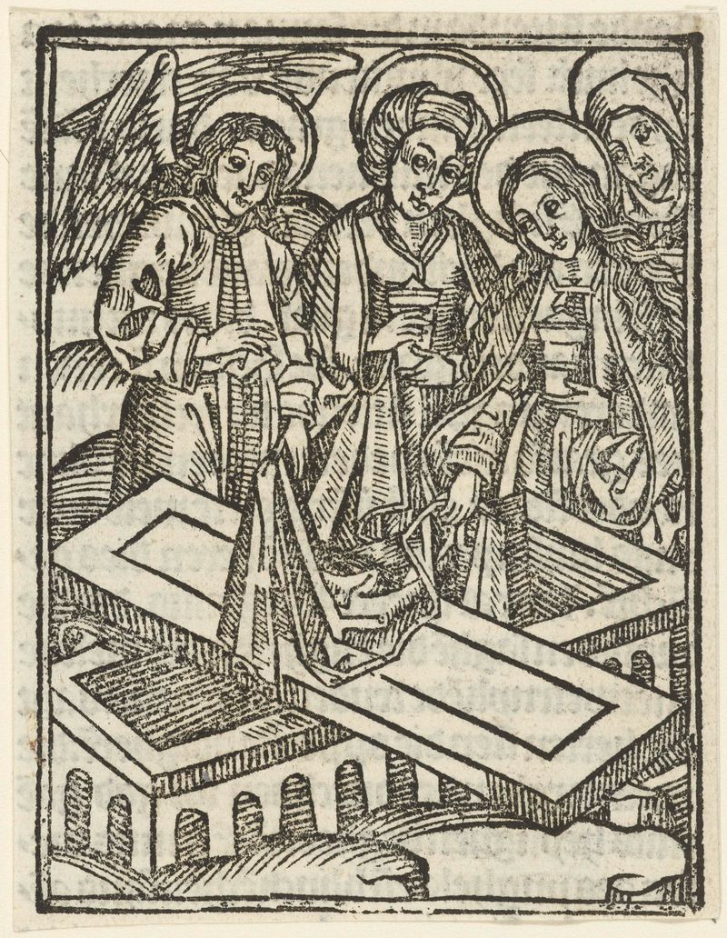 Religious scene with women mourning at a tomb, paper by Meester van de Delbecq-Schreiber-Passie