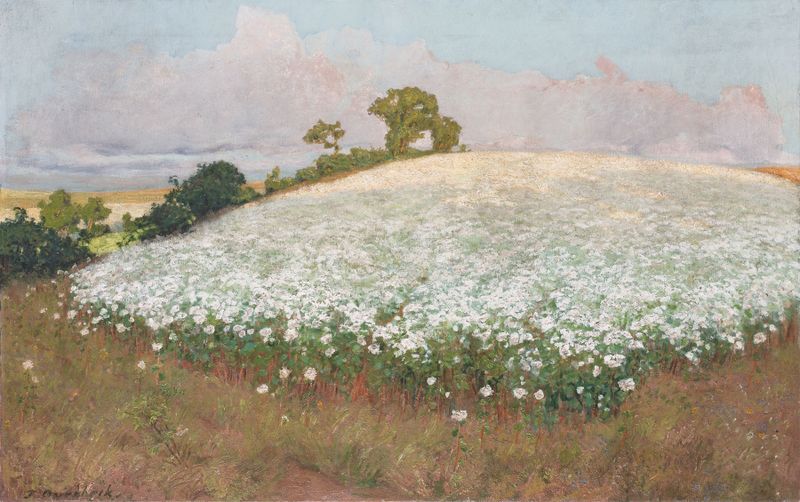 Landscape of buckwheat fields by Fritz Overbeck, oil painting from 1897