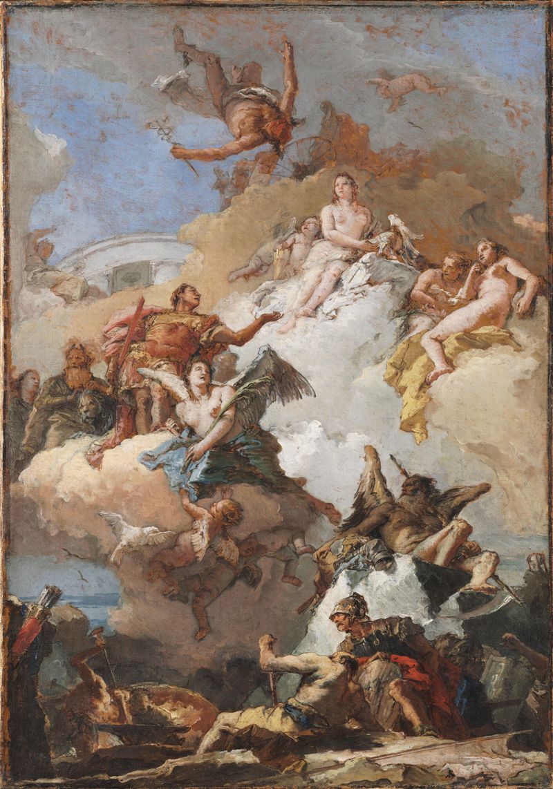 The Apotheosis of Aeneas, oil on canvas by Giovanni Battista Tiepolo depicting celestial figures