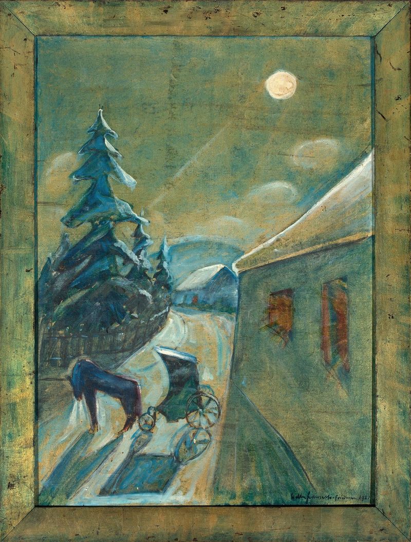 Moonlit landscape with a horse, oil painting by Walter Gramatté