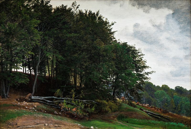 Forested hills in oil on canvas by P. C. Skovgaard