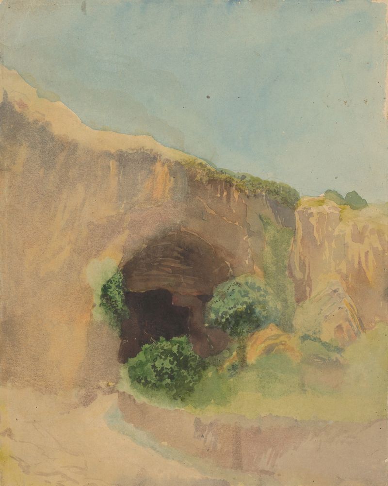 Cueva de Ladislav Mednyánszky, pintura al óleo que representa un paisaje con sombras y luz.