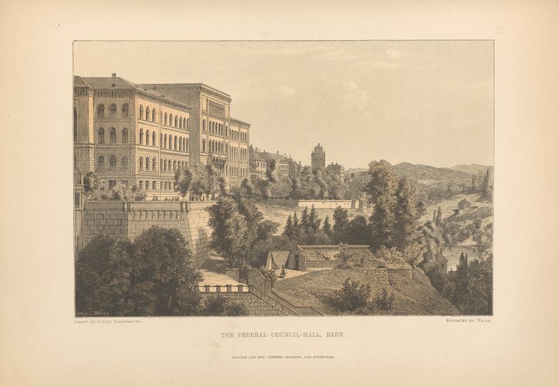 Interior de um salão federal com colunas ocre profundo, de Theodor Gsell Fels, 1881