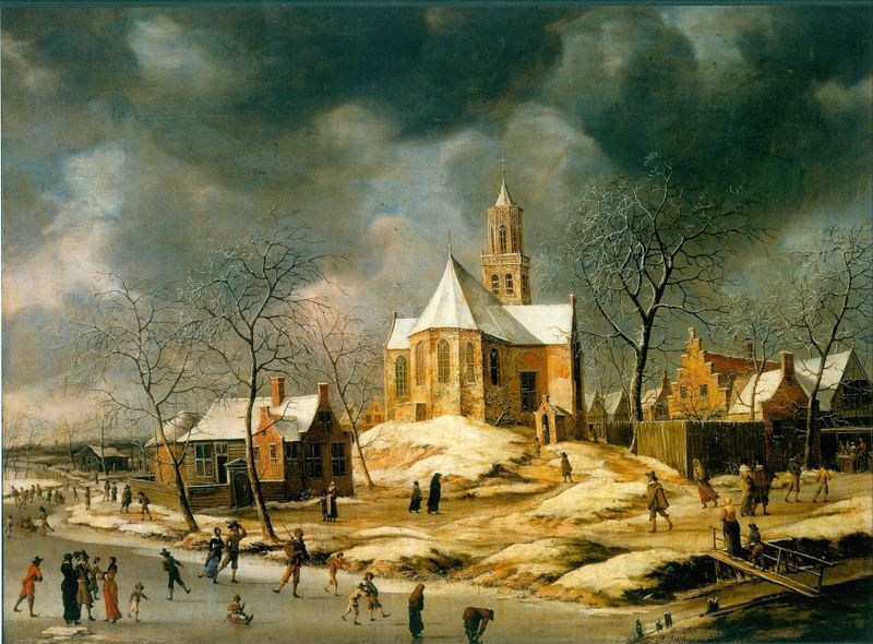 Landscape of the village of Midlum, oil on canvas by Abraham Beerstraaten