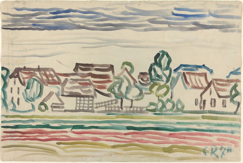 Paisagem de Christian Rohlfs, óleo sobre tela que retrata campos e colinas vibrantes.