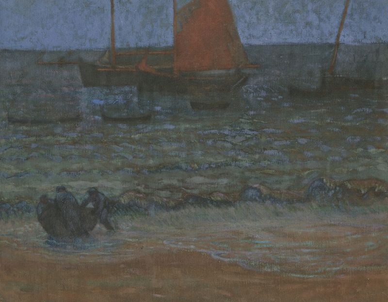 Marine Au Crépuscule by Émile Jourdan, oil painting depicting a turbulent seascape at twilight