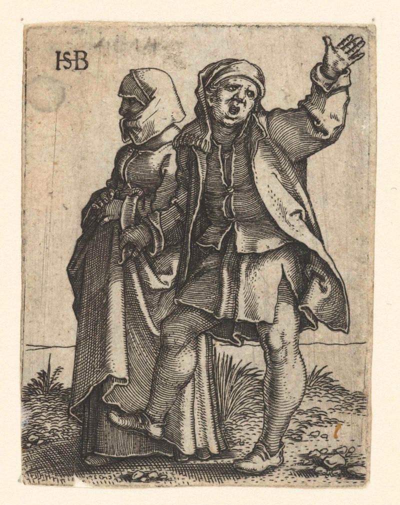 Grabado de Hans Sebald Beham que representa a una pareja rural con atuendo humilde.