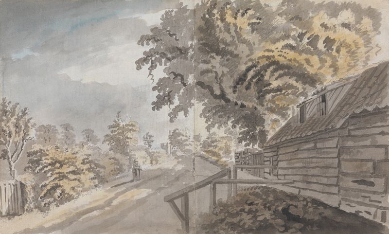 A Country Lane by James Miller, oil on canvas depicting a tranquil path surrounded by lush greenery.