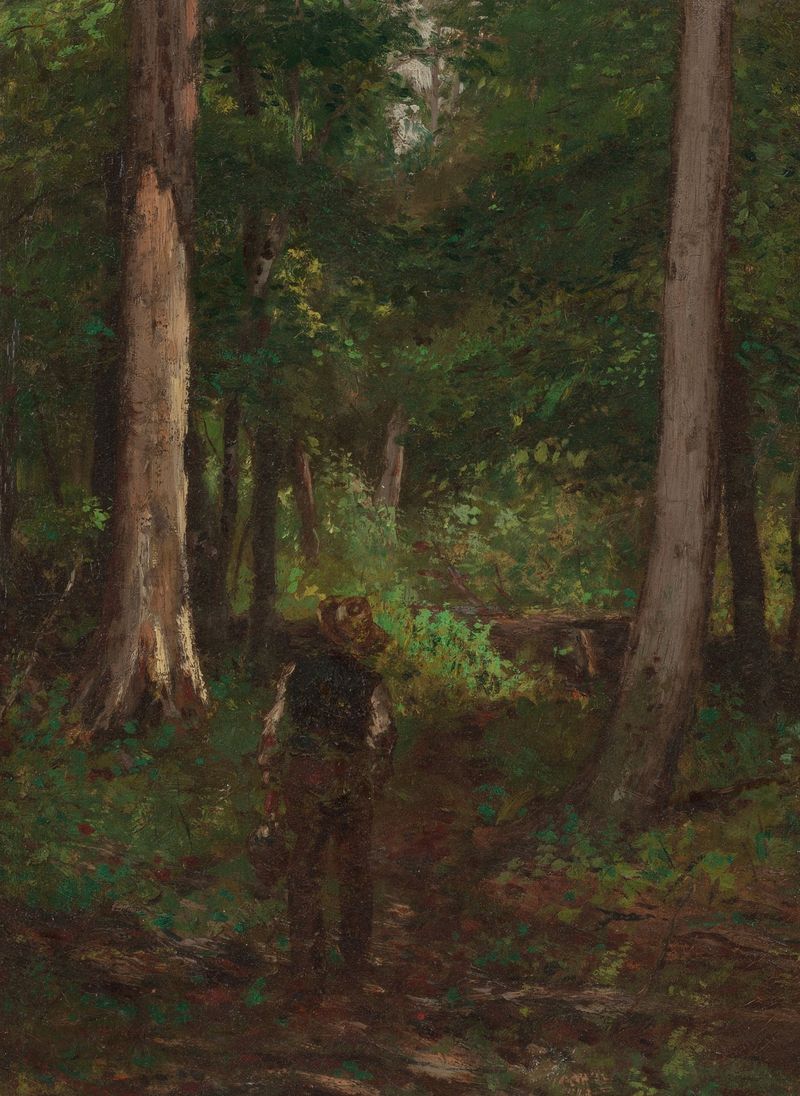 Figura en un camino del bosque, óleo sobre lienzo de Charles Stanley Reinhart