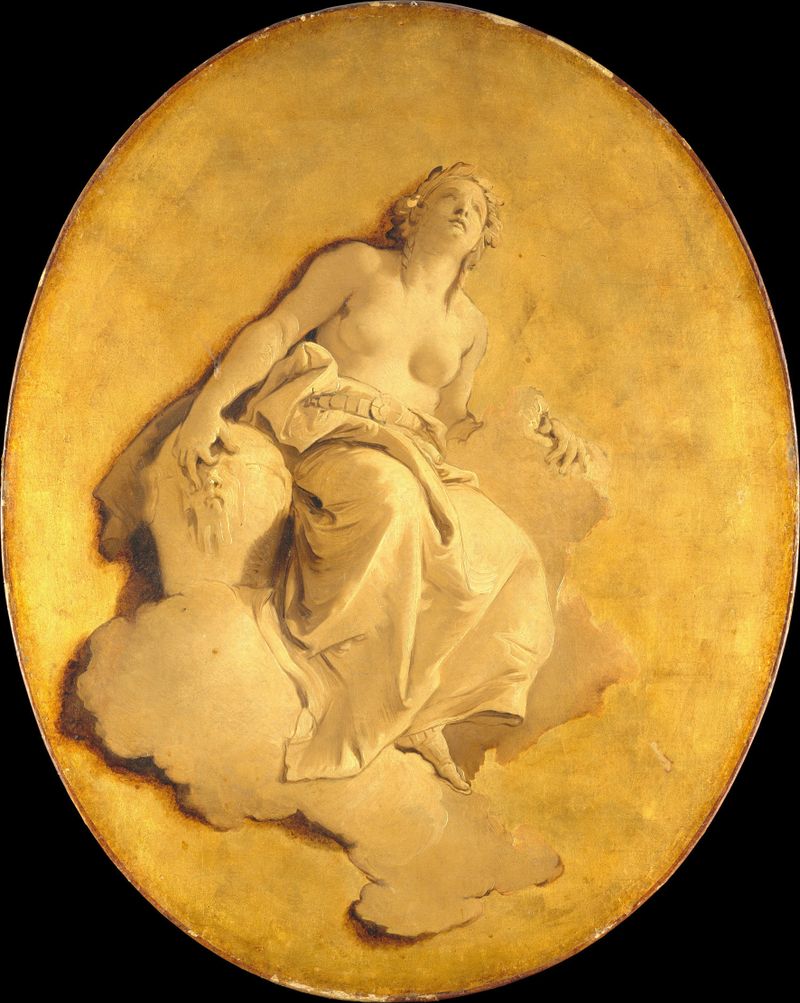 A Female Allegorical Figure by Giovanni Battista Tiepolo, oil on canvas, featuring a figure in golden light.