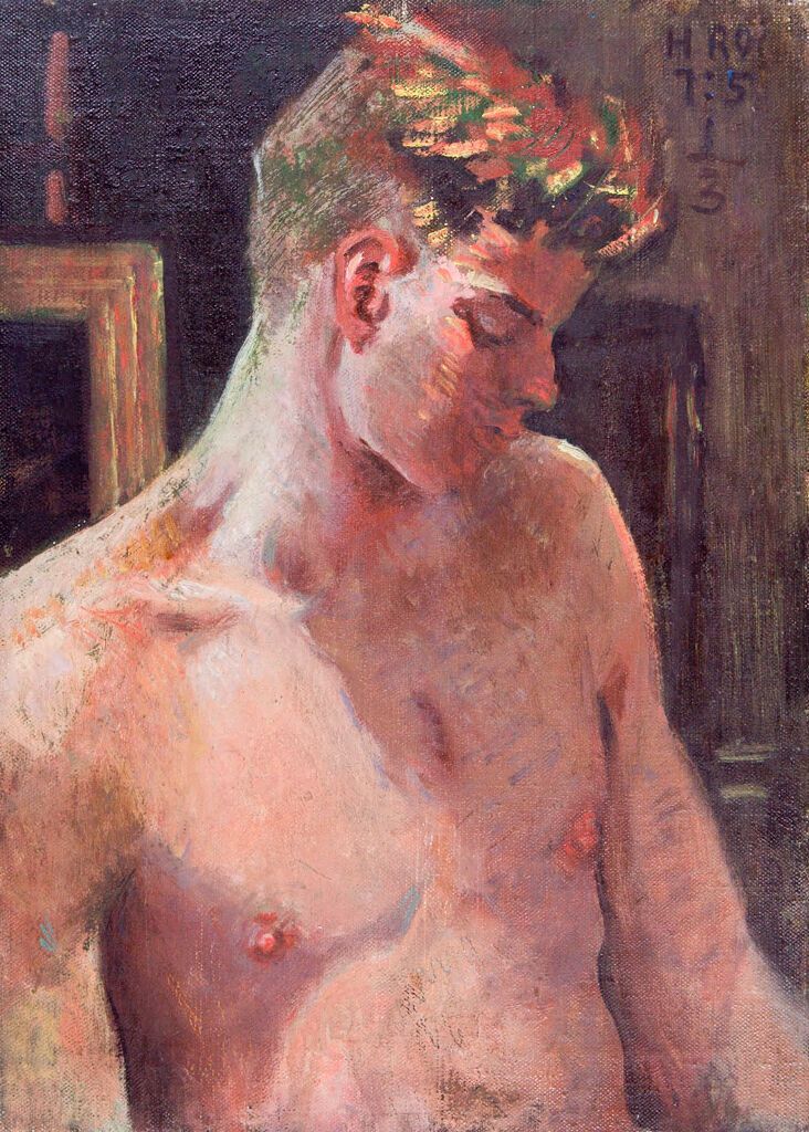 Retrato de perfil de um jovem, óleo sobre tela de Denman Waldo Ross