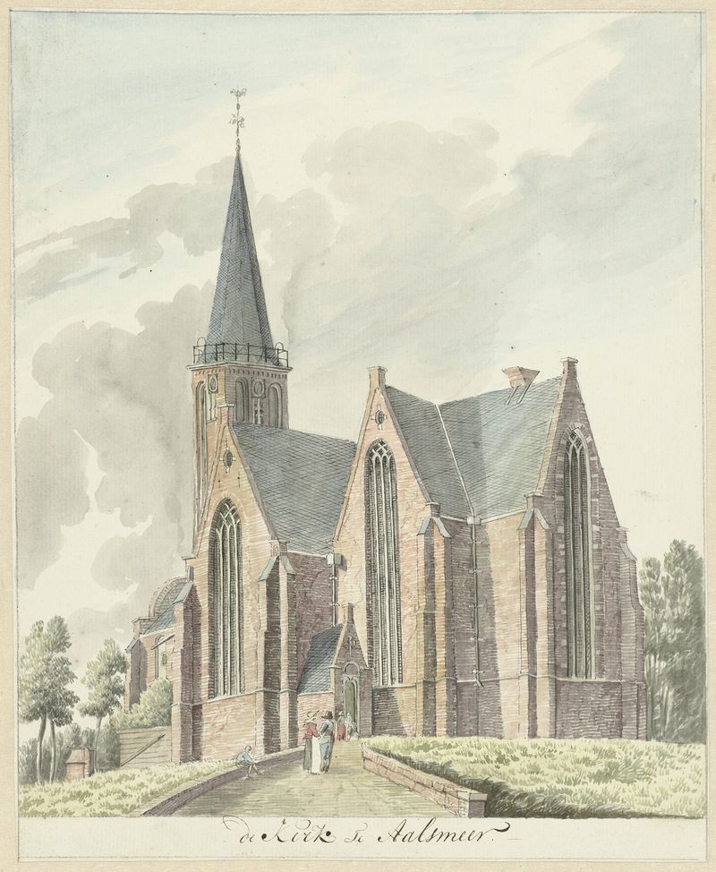 Kerk te Aalsmeer by Hendrik Tavenier, oil on canvas depicting a winter landscape with a church.